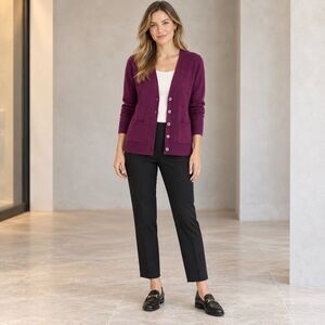 Pure Collection 100% Cashmere Boyfriend Cardigan UK 10 US 4/6 Purple Speckled
